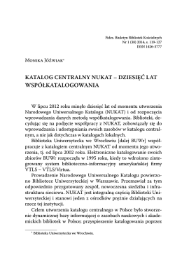 katalog centralny nukat – dziesięć lat współkatalogowania