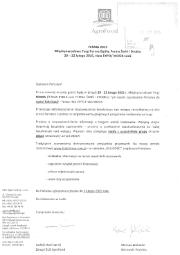 DLG Agro Food Sp. z 0.0. ul. Obornicka 229 60650 Poznan