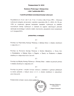 Postanowienie Nr 10/10 Komisarze Wyborczego w Zielonej G&oacute;rze z