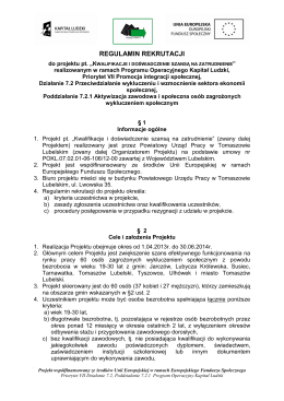 Regulamin rekrutacji 7.2.1 - Powiatowy Urząd Pracy w Tomaszowie