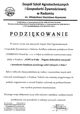 Podziękowanie - AGRO na 6-stkę