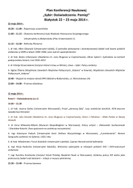 „Sybir: Doświadczenia. Pamięć” Białystok 22 – 23 maja 2014 r.