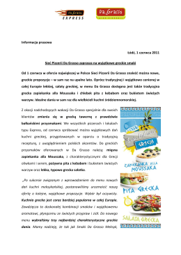 Informacja prasowa Łódź, 1 czerwca 2011 Sieć Pizzerii Da Grasso