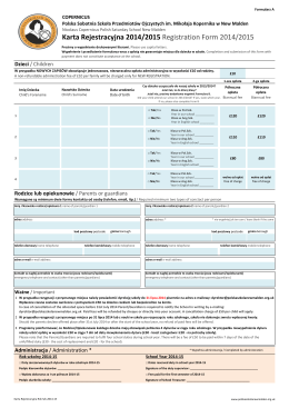 Karta Rejestracyjna 2014/2015 Registration Form 2014/2015