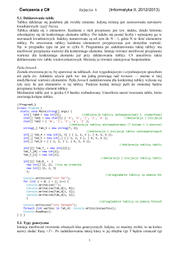 Ćwiczenia z C# (Informatyka II, 2012/2013)