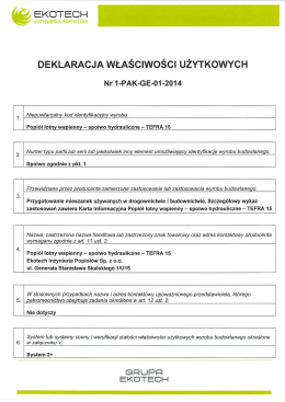 TEFRA 15 - Deklaracja właściwości użytkowych