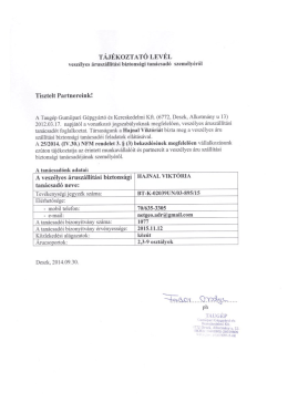 t&aacute;j&eacute;koztat&oacute; lev&eacute;l partnereknek