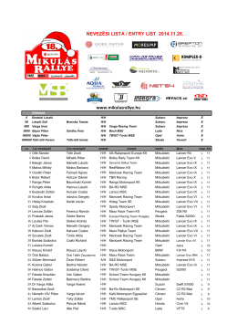 Mikulás Rallye 2014 - rajtszámos nevezési lista
