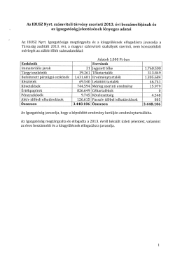 Az IBUSZ Nyrt. számviteli törvény szerinti 2013. évi