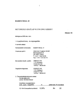 1 BARRYCIDAL 33 BIZTONSÁGI ADATLAP 91/ 1556 EWG SZERINT