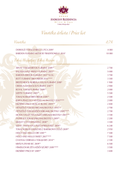 Vinotéka árlista / Price list - Andrássy Rezidencia Wine & Spa