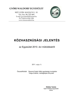 Közhasznúsági jelentés a Győri Waldorf Egyesület 2010. évi