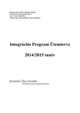 Integrációs Program Ütemterve 2014/2015 tanév