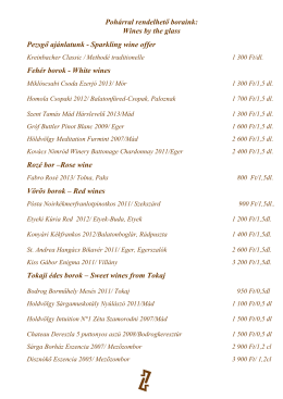 Pohárral rendelhető boraink: Wines by the glass Pezsgő ajánlatunk