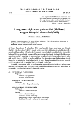 A magyarországi recens puhatestűek (Mollusca) magyar köznyelvi