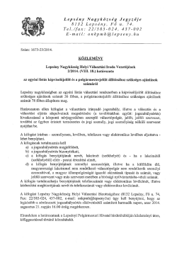 Leps&eacute;ny Nagyk&ouml;zs&eacute;g Jegyzője 8132 Leps&eacute;ny, Fő u. 74. Tel./fax: 22