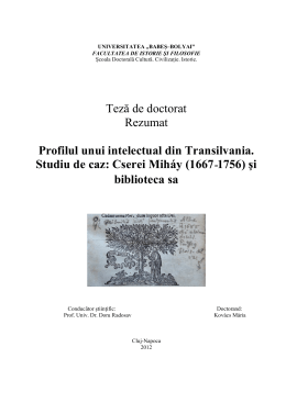 Teză de doctorat Rezumat Profilul unui intelectual din Transilvania