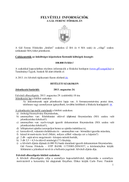 Felvételi információk, szakleírások - Gál Ferenc Főiskola