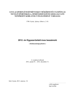 2012. évi Egyszerűsített éves beszámoló