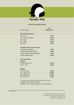 Sertés takarmány árak - Farmer-Mix