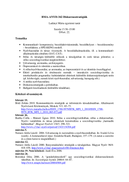 BMA-ANYD-342 Diskurzusstratégiák Tematika Kötelező olvasmányok