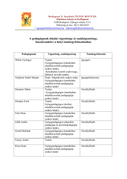Az Intézmény pedagógusai és tantárgyfelosztás (pdf formátumban)
