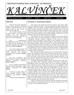 Príloha časopisu Kalvín Ročník V. Číslo 4. Apríl 2015