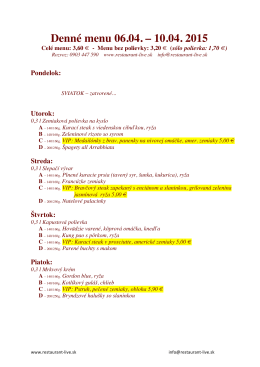 Denné menu 06.04. – 10.04. 2015