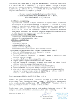 Obec Zohor, so s&iacute;dlom N&aacute;m. 1. m&aacute;ja č.1, 900 51 Zohor