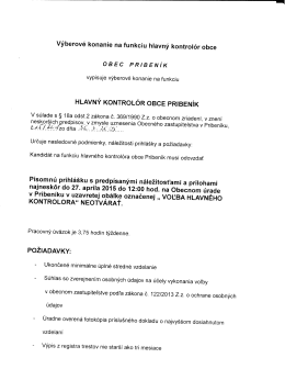Výberové konanie na funkciu hlavný kontrolór obce