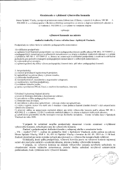 Oznámenie o vyhlásení výberového konania na