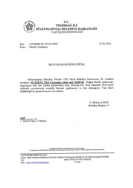 Süleymanpaşa Belediyesi Meclis Toplantısı 3 Şubat Çarşamba