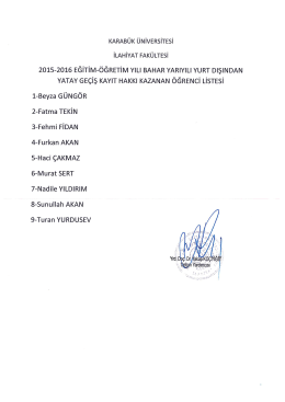 2015-2016 eğıtım-&ouml;ğretim yılı bahar yarıyılı yurt