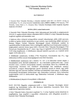 A Szemelyi Helyi V&aacute;laszt&aacute;si Bizotts&aacute;g 20/2016. (II.01)