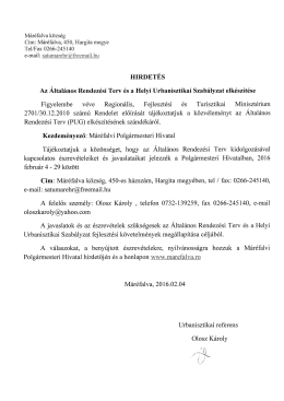 T&aacute;j&eacute;koztat&aacute;s az &Aacute;ltal&aacute;nos Rendez&eacute;si Terv (PUG)