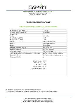 TECHNICAL SPECIFICATIONS 100% Natural Black Cumin Oil