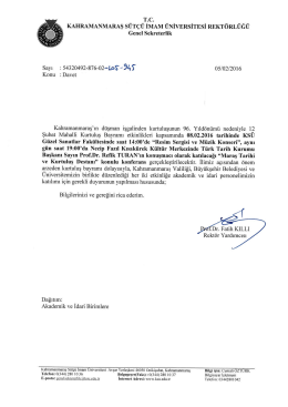 Duyuru Metni İçin Tıklayınız - Kahramanmaraş Sütçü İmam