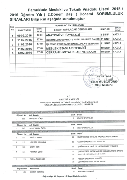( 2.D&ouml;nem Başı ) D&ouml;nemi SORUMLULUK SINAVLARI Bilgi i