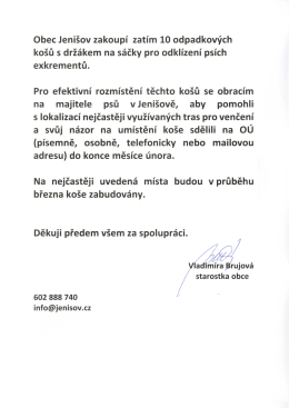 Obec Jenišov zakoupí zatím 10 odpadkových