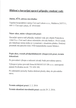 Hl&aacute;&scaron;en&iacute; o havarijn&iacute; opravě př&iacute;pojky studen&eacute; vody - ul