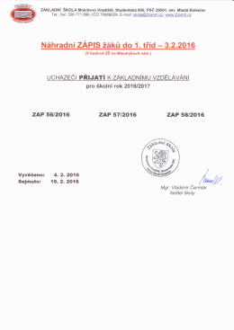 Výsledky zápisu ZDE - Základní škola Mnichovo Hradiště