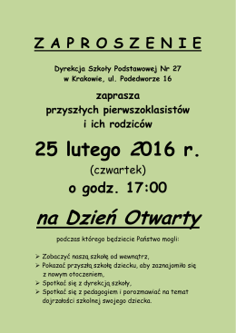 Z A P R O S Z E N I E - Szkoła Podstawowa nr 27 w Krakowie