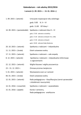 Kalendarium – rok szkolny 2015/2016