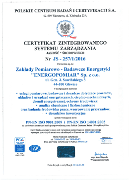 certyfikat zintegrowanego systemu zarządzania