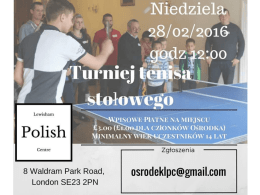 Turniej Tenisa 28ii16 - Lewisham Polish Centre