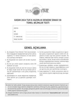 Tustime Turkiye Geneli "39. Tus Deneme Sınavı Açıklama Kitapçığı"