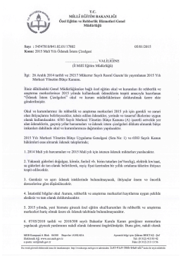 2015 Mali Yılı &Ouml;denek İstem &Ccedil;izelgesi