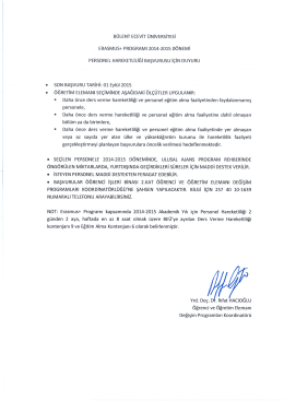 2014 – 2015 Erasmus+ Programı Akademik Personel İlanı