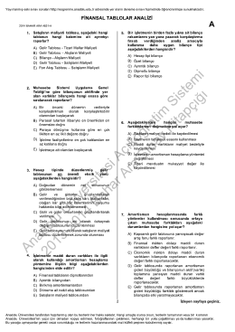 AÖF Finansal Tablolar Analizi Çıkmış Sorular | 2014 Ara Sınav İNDİR