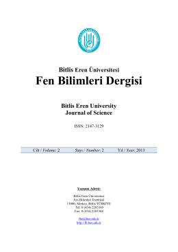 Fen Bilimleri Dergisi - Bitlis Eren Üniversitesi